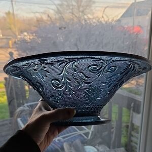 Indiana  Tiara Glass Footed Bowl Blue Huge Vintage.